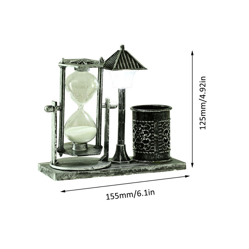 Творчески европейски ретро държач за писалка Нощна лампа пясъчен часовник Таймер Настолен орнамент Декорация Иновативен подарък за ученик 4,92*6,1 инча