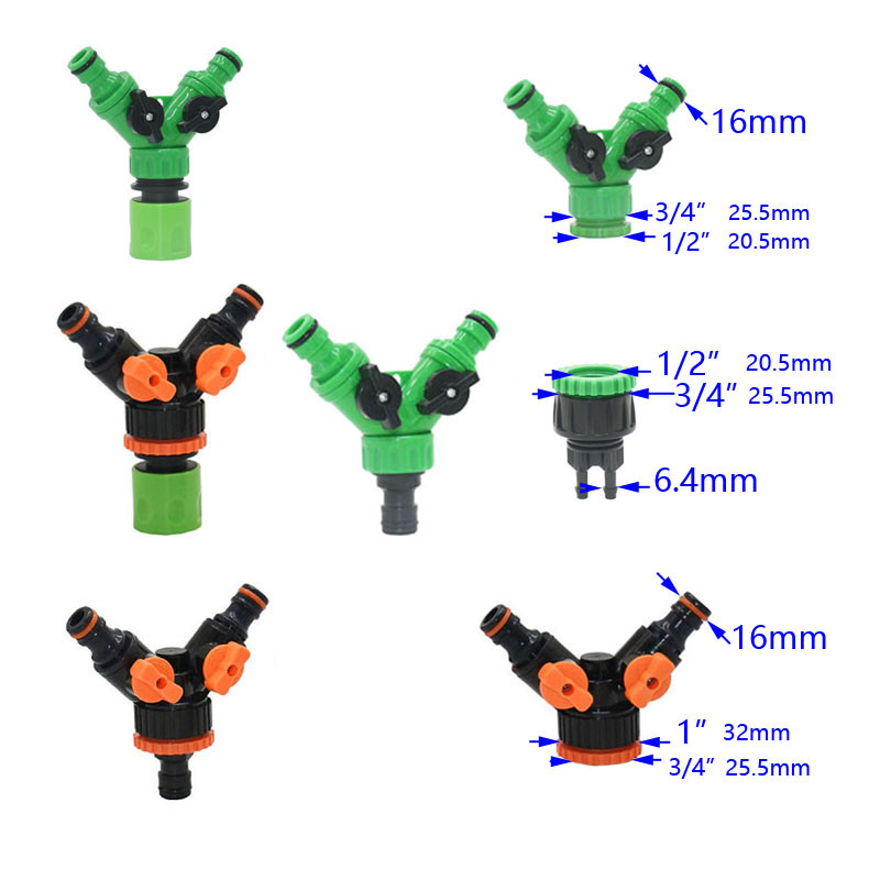 Двупътен градински кран женски 1/2 3/4 до 5/8 1/4" Y Напоителен клапан Разделител на вода Бърз конектор 1 комплект