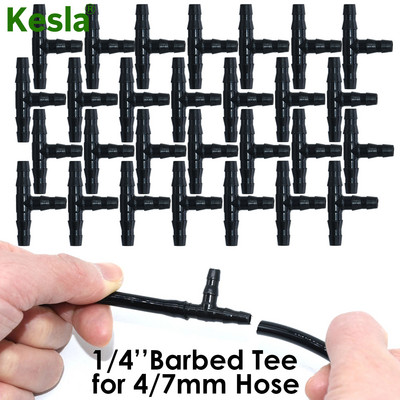 KESLA 20-50PCS plastikinė lašintuvas laistymo auginimo trišakis 1/4 colio žarnos jungties jungties žarna lauko drėkinimo įrankiai 4 mm/7 mm žarnai