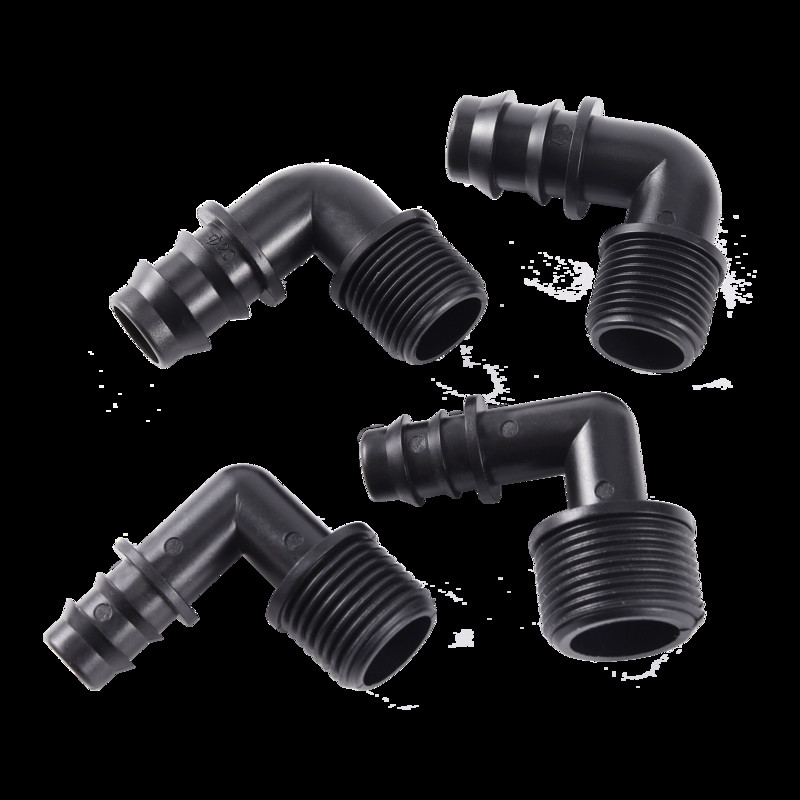 Колянови съединители с резба 90 градуса Селскостопански оранжерийно напояване Съединител за маркуч за капкова вода Съединител за PVC тръба 5 бр.