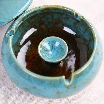 Ευρωπαϊκό κεραμικό τασάκι με καπάκι Creative Kiln Change Glaze Διακοσμητικά Τασάκια Επιτραπέζιου Τασάκι Σαλόνι Ρετρό Διακοσμητικά Δίσκου Τέφρας
