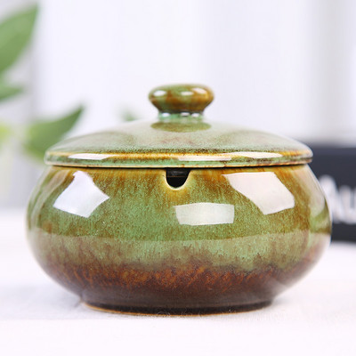 Ευρωπαϊκό κεραμικό τασάκι με καπάκι Creative Kiln Change Glaze Διακοσμητικά Τασάκια Επιτραπέζιου Τασάκι Σαλόνι Ρετρό Διακοσμητικά Δίσκου Τέφρας