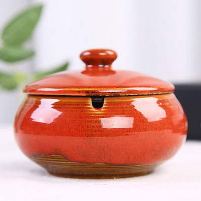Ευρωπαϊκό κεραμικό τασάκι με καπάκι Creative Kiln Change Glaze Διακοσμητικά Τασάκια Επιτραπέζιου Τασάκι Σαλόνι Ρετρό Διακοσμητικά Δίσκου Τέφρας