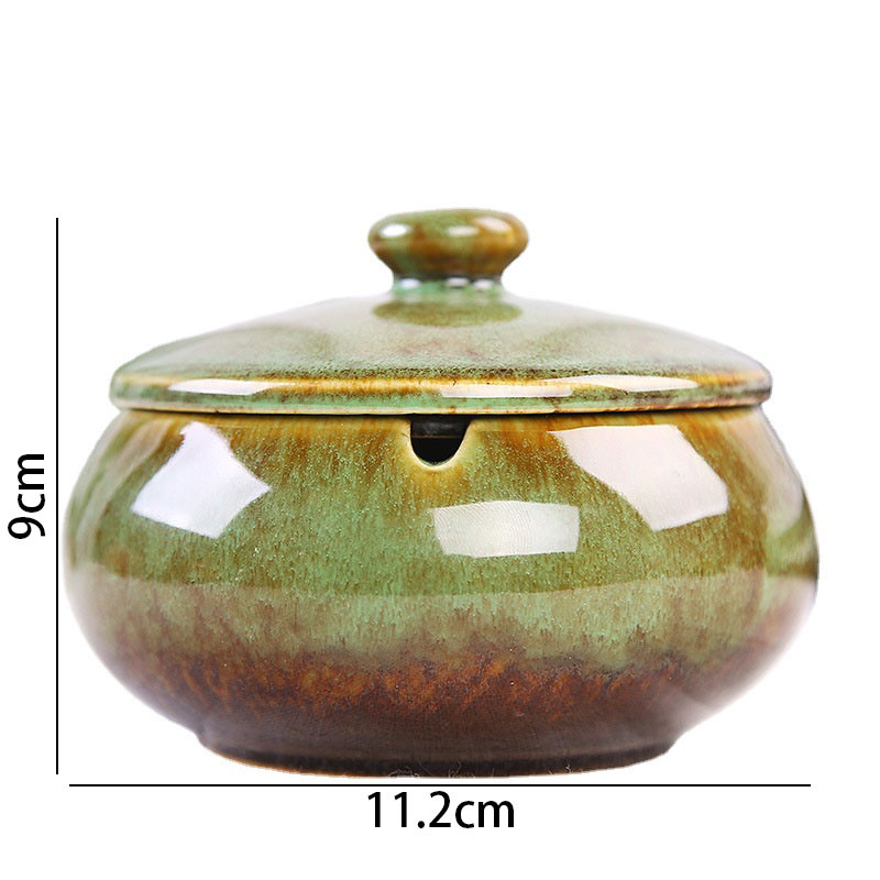 Creative Kiln Variable Glaze Керамичен пепелник в европейски стил с капак Настолен пепелник Всекидневна Ретро пепелник Декорация на дома