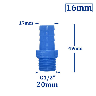 ID 20 mm 1/2 menet a 8/10/12/16 mm PVC tömlőhöz Barb csatlakozó Kerti tömlő Barb csatlakozó Fitting Farm öntözés PE csőcsatlakozás