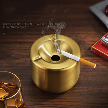 Кръгъл пепелник за цигари от неръждаема стомана с капак Преносим метален ветроустойчив външен пепелник за аксесоари за пушене на кола