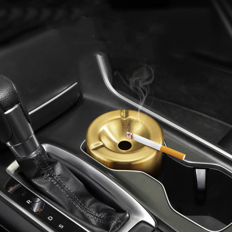 Okrugla pepeljara za cigarete od nehrđajućeg čelika s poklopcem, prijenosna metalna vjetrootporna vanjska pepeljara za pribor za pušenje u automobilu