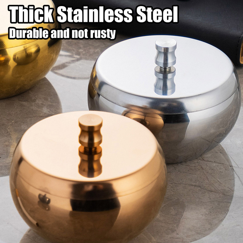Пепелник от неръждаема стомана с капак Ветроупорен пепелник Модерна преносима декорация на маса за открито, закрито, вътрешен двор, офис