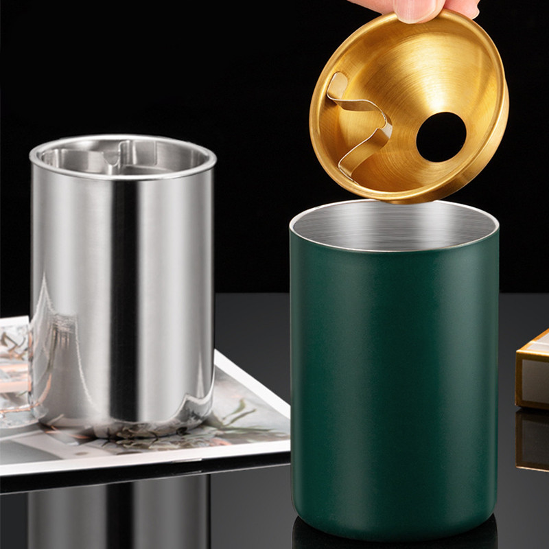 Пепелник за къща Кръгъл ветроустойчив Пепелник за пури от неръждаема стомана без дим Тераса Вътрешна декорация на дома Външен пепелник Cupel