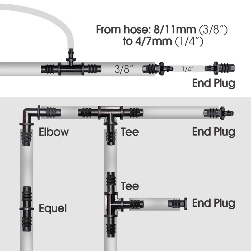 8/11 MM meko vrtno crijevo za navodnjavanje Cijevi za navodnjavanje Šipkasti konektori Slavina 3/8'' T jednak koljenasti stupac Spojni adapter Raspršivač