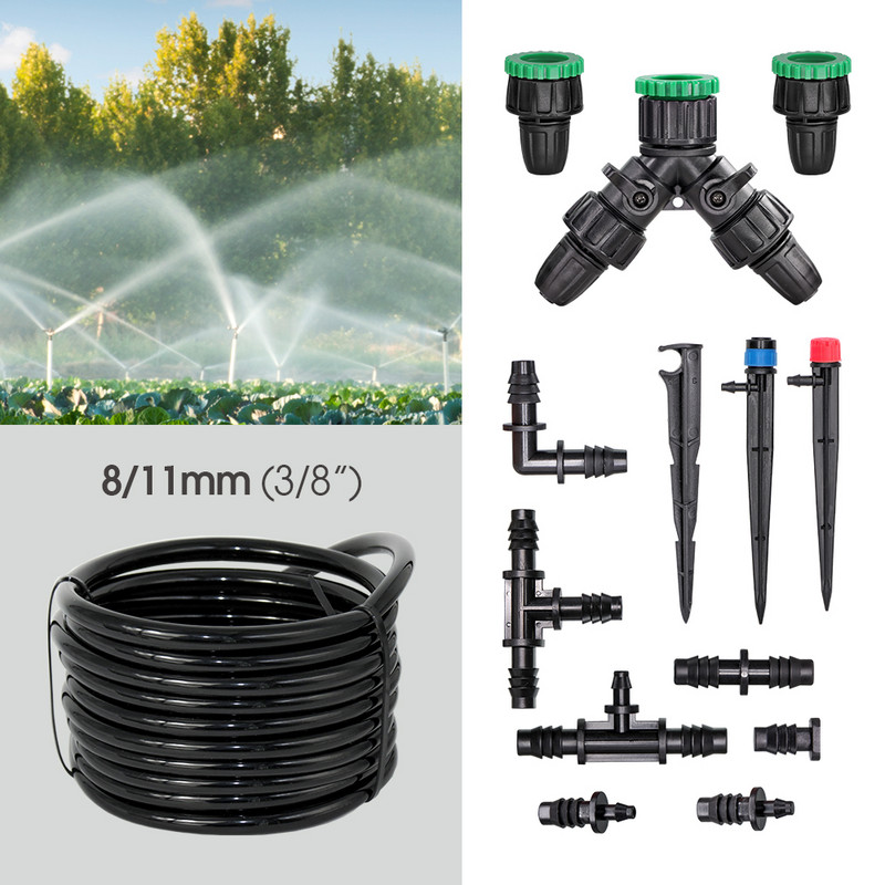 8/11 MM meko vrtno crijevo za navodnjavanje Cijevi za navodnjavanje Šipkasti konektori Slavina 3/8'' T jednak koljenasti stupac Spojni adapter Raspršivač