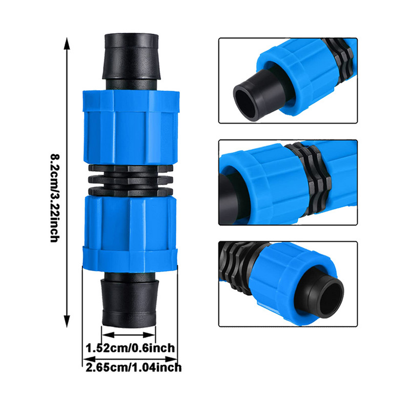 6 части съединител за капково напояване, 1/2-инчови фитинги за капкови тръби с универсален конектор, съвместими с повечето 16-17 мм капкови ленти AG