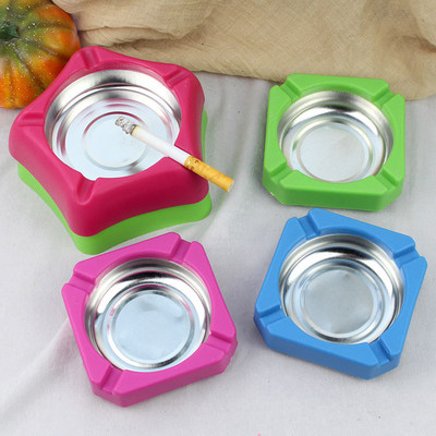 Home Ashtray New Candy Colored Plastic Stainless Steel Square Edging Ashtray Home Office Advertising Cigarette Accessories