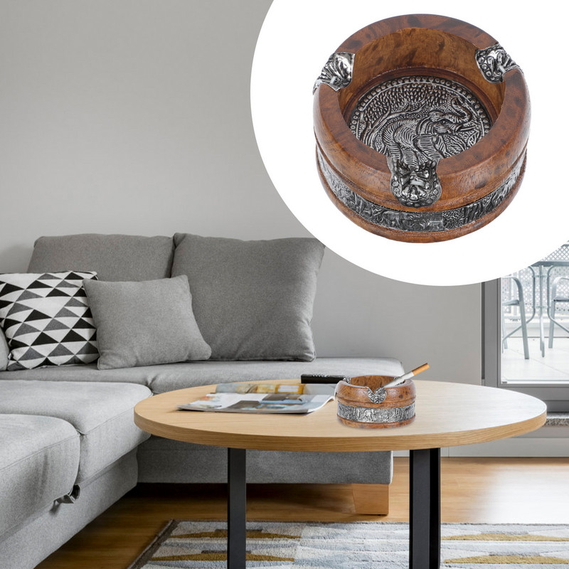 1 бр. Ретро пепелник Дървен контейнер за сажди Пепелник Настолен съд за сажди за спалня Офис Хотел