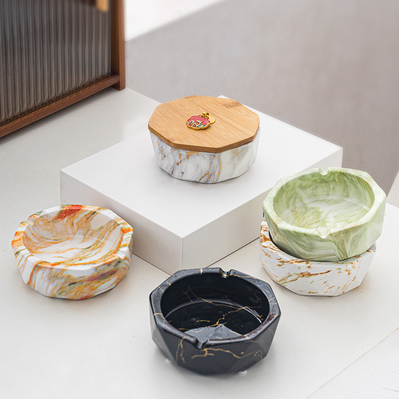 Κεραμικό Τασάκι με Κάλυμμα Creative Marble Tashray Personality Απλό Γραφείο Anti-fly Ash Διακόσμηση σαλονιού Τασάκι σπιτιού