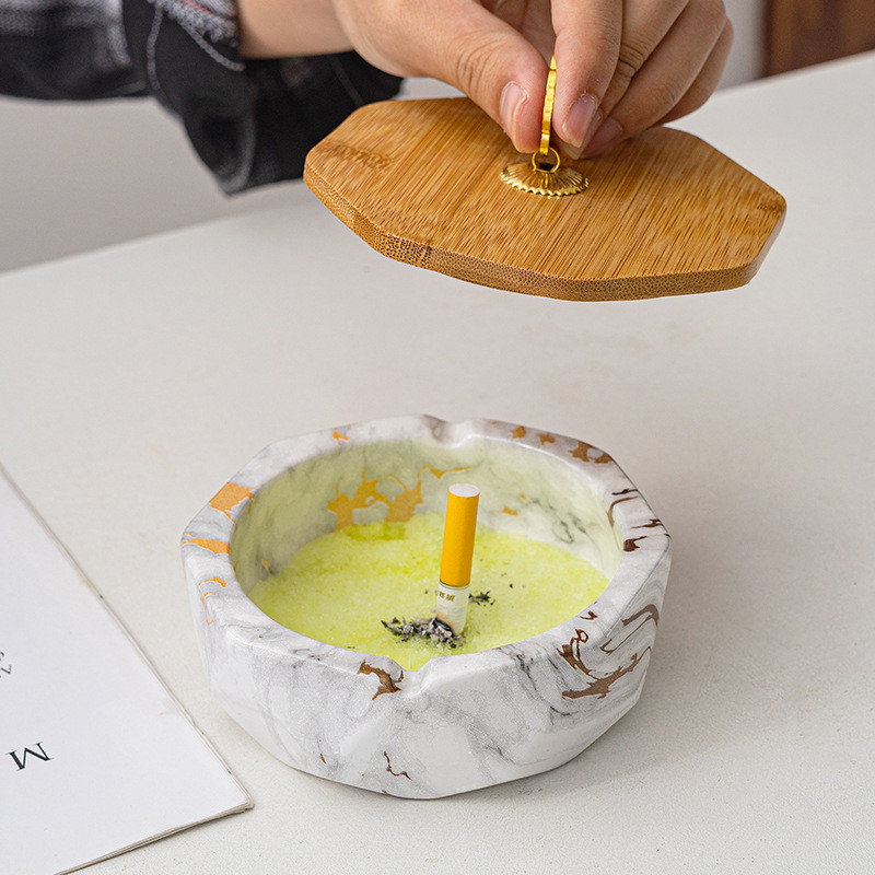 Κεραμικό Τασάκι με Κάλυμμα Creative Marble Tashray Personality Απλό Γραφείο Anti-fly Ash Διακόσμηση σαλονιού Τασάκι σπιτιού