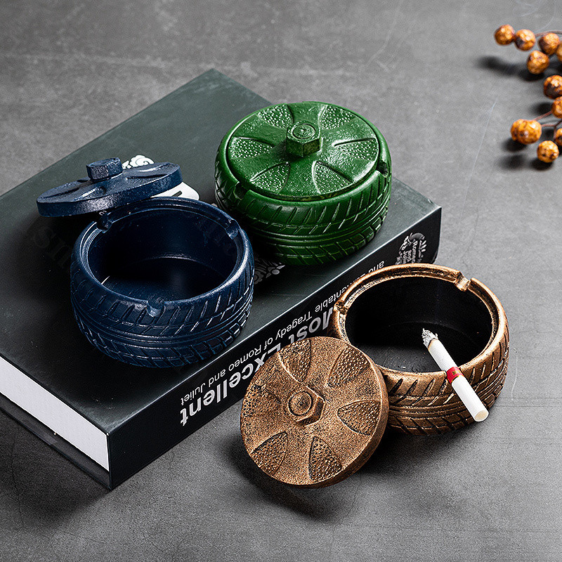 Nordic Wheels Циментов пепелник с капак Ретро офис бар Кутия за съхранение против летяща пепел Пепелник Аксесоари за декорация на хола