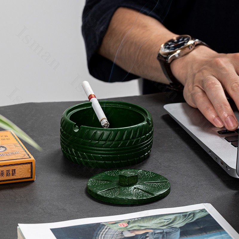 Nordic Wheels Циментов пепелник с капак Ретро офис бар Кутия за съхранение против летяща пепел Пепелник Аксесоари за декорация на хола
