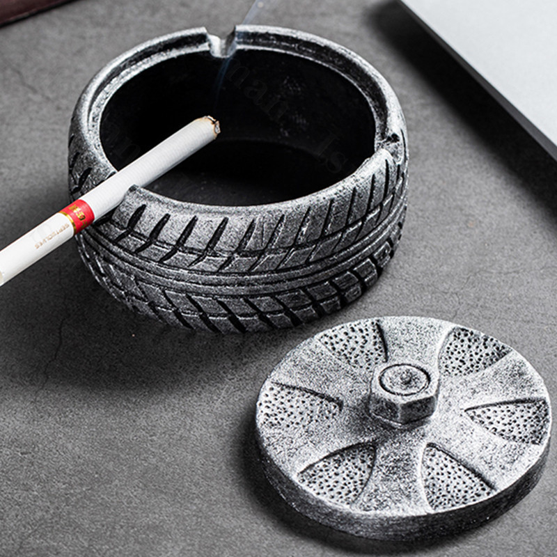 Nordic Wheels Циментов пепелник с капак Ретро офис бар Кутия за съхранение против летяща пепел Пепелник Аксесоари за декорация на хола