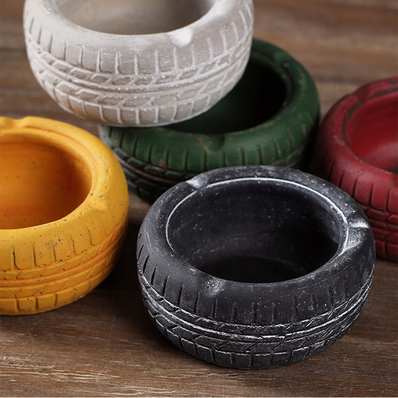 Кръгъл циментов пепелник с противоплъзгаща се пепелник с форма на ретро гума Пепелник за пушене Държач за пепел Хол Декорации за офис масичка за кафе