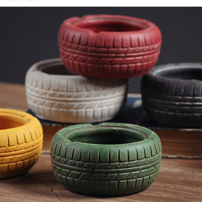 Кръгъл циментов пепелник с противоплъзгаща се пепелник с форма на ретро гума Пепелник за пушене Държач за пепел Хол Декорации за офис масичка за кафе