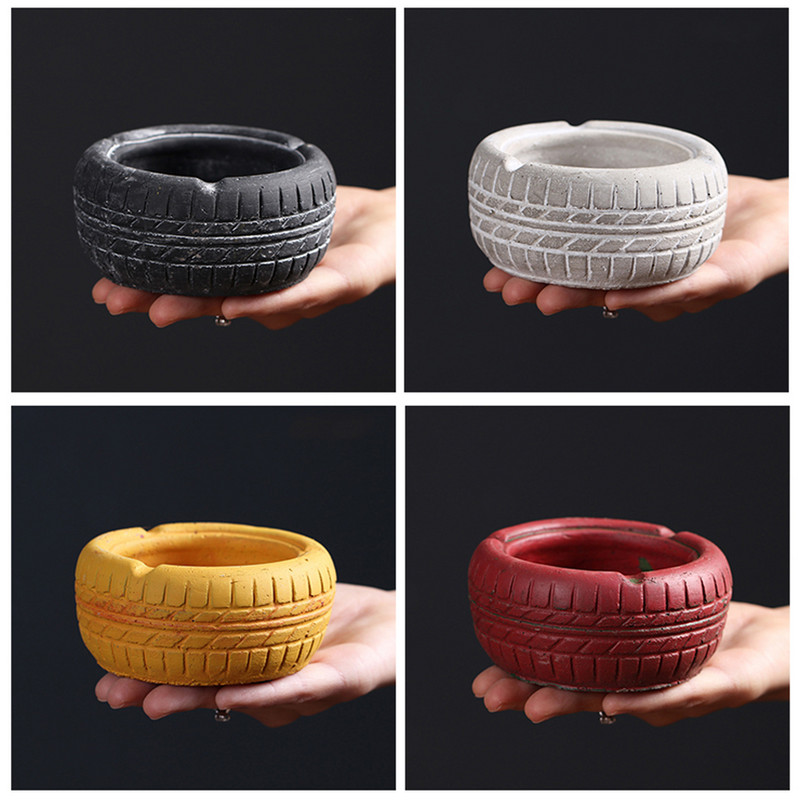 Кръгъл циментов пепелник с противоплъзгаща се пепелник с форма на ретро гума Пепелник за пушене Държач за пепел Хол Декорации за офис масичка за кафе