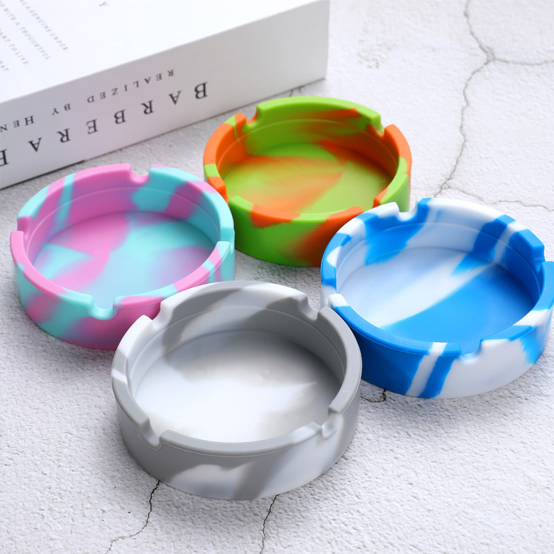 Многоцветен преносим кръгъл мек силиконов пепелник Мини камуфлажен държач за пепелник за цигари Екологични аксесоари за пушене Подарък мъж