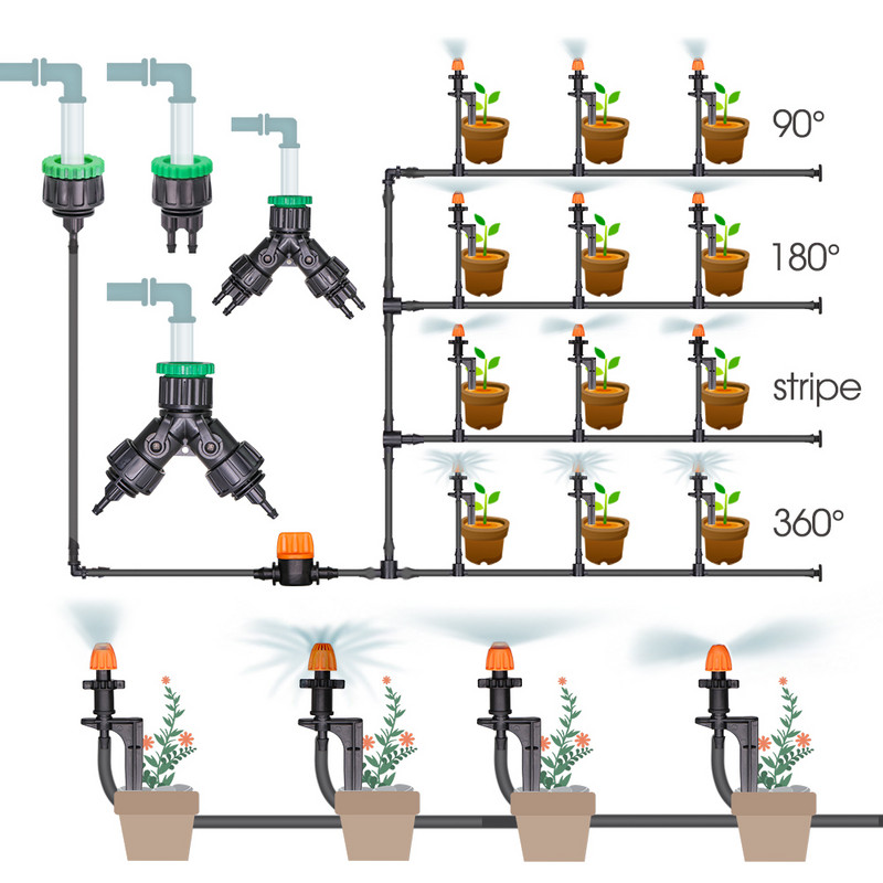 Конектор за напояване на градината Кран за напояване Спринклер Адаптер за съединител на маркуч Тръба Подпора на колове Спрей дюзи 1/4`` Съединение