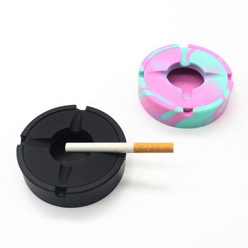 Στρογγυλό τασάκι σιλικόνης ποιότητας τροφίμων με καπάκι, αντιανεμικός δίσκος στάχτης για τσιγάρο