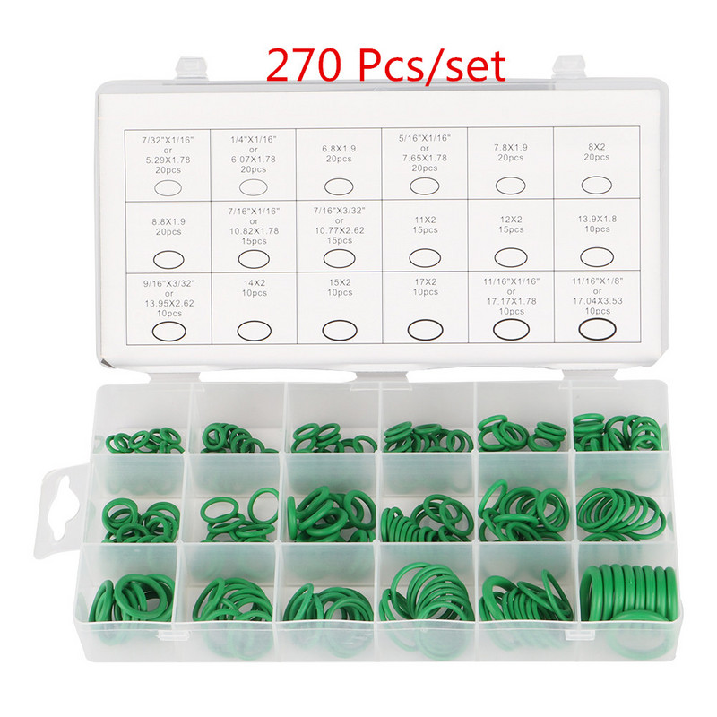 Комплект за асортимент от 7 вида многоразмерни О-пръстени NBR гумени уплътнения Градинско напояване Уплътнителни О-пръстени Конектори Шайби Черен/Зелен