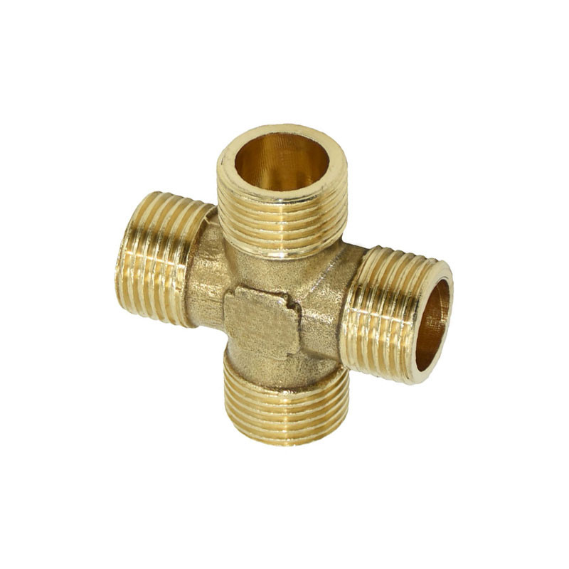 Месингов мъжки 1/2" водопроводен напречен съединител 4-посочен разделител за вода Резбов съединител Тръбни фитинги 1 бр.