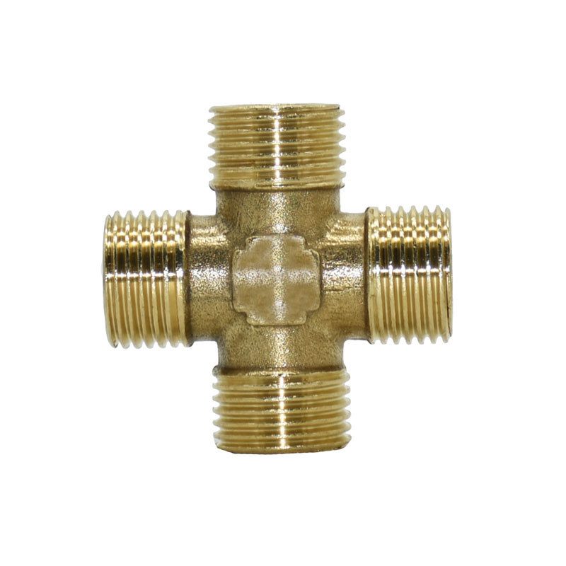 Месингов мъжки 1/2" водопроводен напречен съединител 4-посочен разделител за вода Резбов съединител Тръбни фитинги 1 бр.