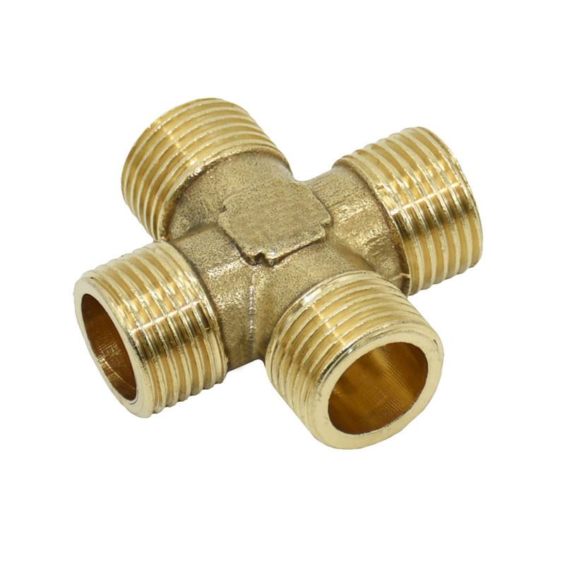 Месингов мъжки 1/2" водопроводен напречен съединител 4-посочен разделител за вода Резбов съединител Тръбни фитинги 1 бр.