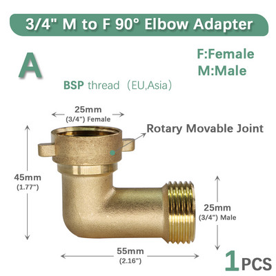 3/4" 90°-os sárgaréz könyöktömlő adapter Réz cső Kerti öntözés öntözőszerelvények Csatlakozás Javítás Gyorscsatlakozó Csatlakozó