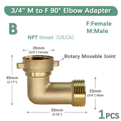 3/4" 90°-os sárgaréz könyöktömlő adapter Réz cső Kerti öntözés öntözőszerelvények Csatlakozás Javítás Gyorscsatlakozó Csatlakozó