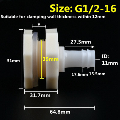 1 Állítsa be az ABS G1/2"-t 4-20 mm-es akváriumi akváriumi akvárium bemeneti és leeresztő tömlőhöz, Pagoda csatlakozó szerelvények tenger gyümölcsei medence víztartály adapterei