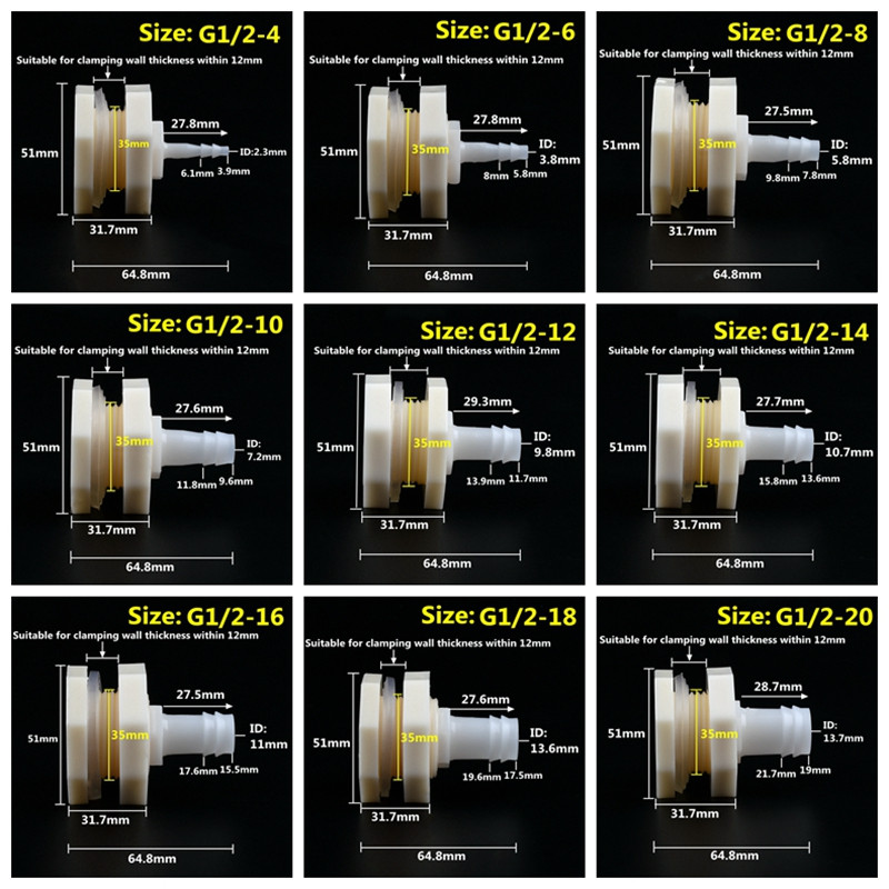 1 комплект ABS G1/2" до 4 ~ 20 мм маркуч за вход и дренаж на аквариумни рибки Пагода Конектор Фитинги Адаптери за резервоар за вода за морски дарове