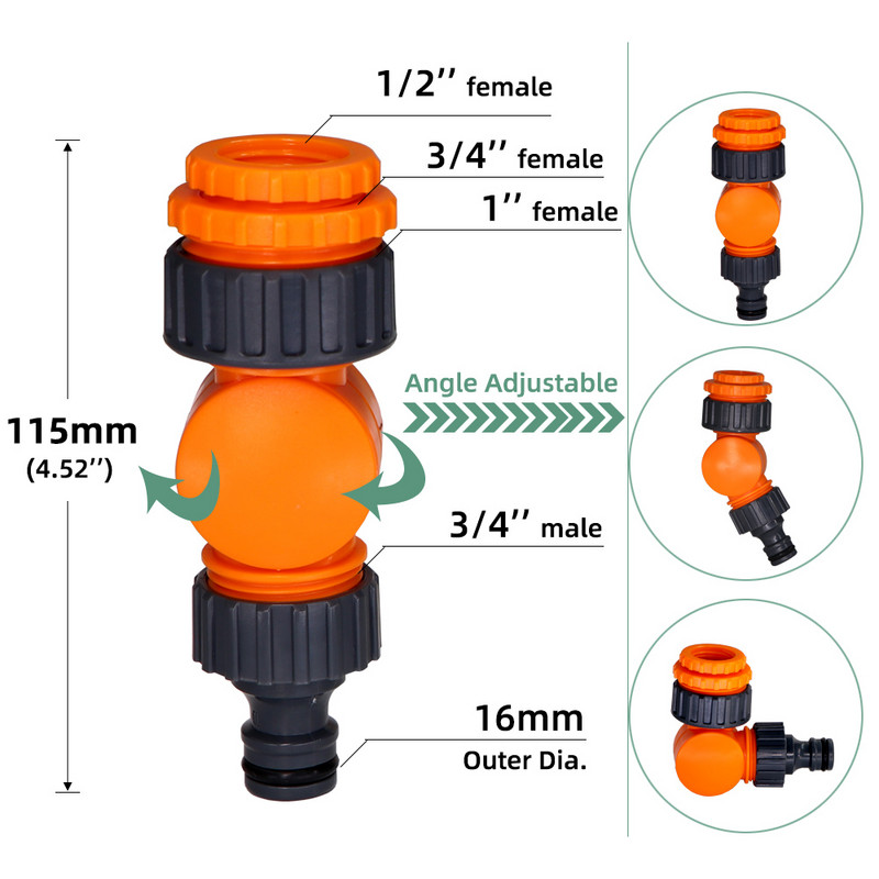 1/2`` 3/4`` 1`` женски 3-В-1 въртящ се конектор Градински бърз адаптер Въртящ се водопроводен кран Сплитер Напояване Селскостопанска връзка