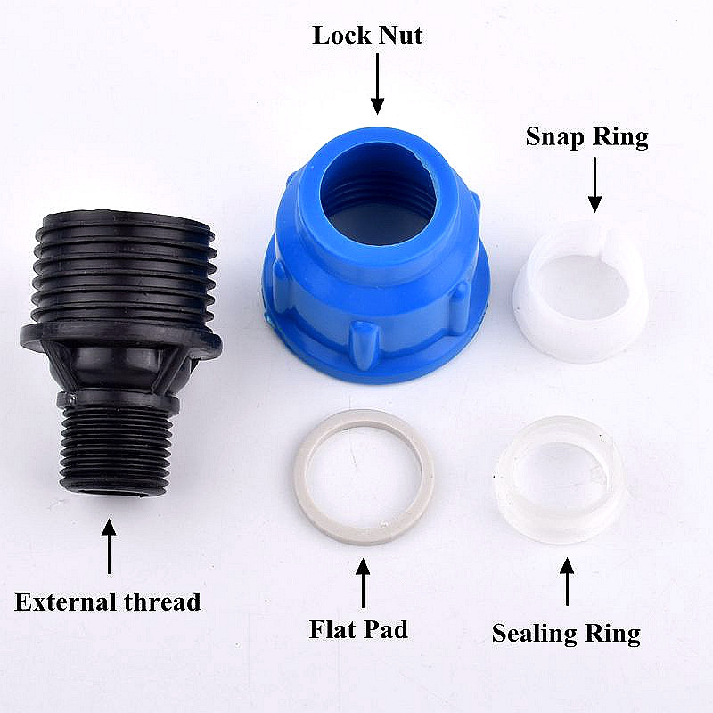 1/2 "-2" външна резба към 20-63 mm PE бърз конектор, селскостопанска система за поливане, напоителна система, съединителна тръба за градински тръбни фитинги