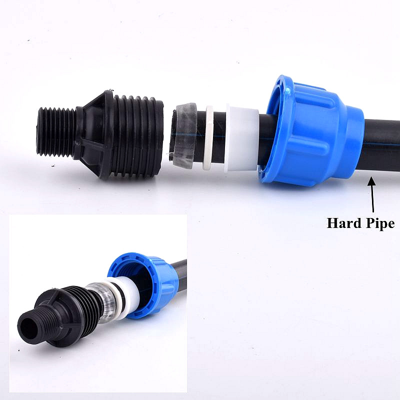 1/2 "-2" външна резба към 20-63 mm PE бърз конектор, селскостопанска система за поливане, напоителна система, съединителна тръба за градински тръбни фитинги