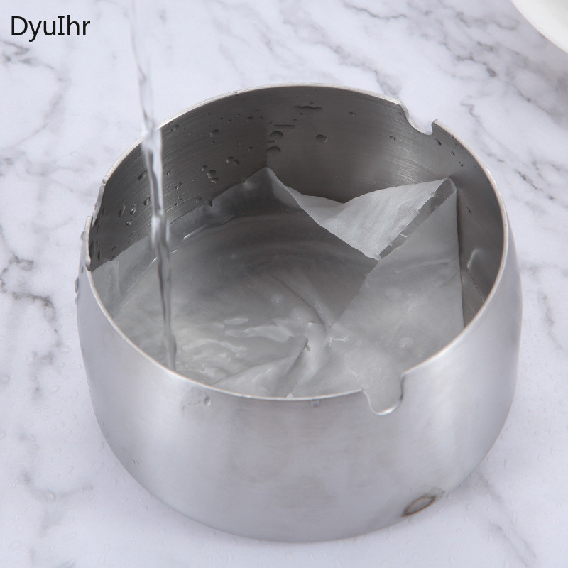 DyuIhr кръгъл домакински удебелен пепелник от неръждаема стомана домашен декор многофункционален десктоп съхранение пепелник дизайн слот за карта
