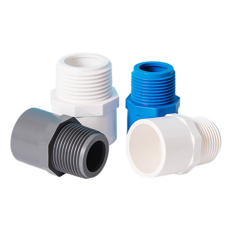 2PCS Сиво Бяло Син 1/2" 3/4" 1" 1.5" Съединител с резба 20/25/32/40/50 мм PVC Адаптер за водопровод Фитинги за градински напоителни тръби