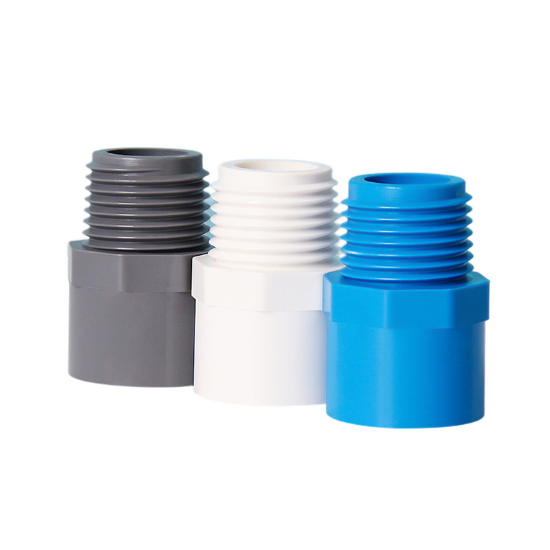 2PCS Сиво Бяло Син 1/2" 3/4" 1" 1.5" Съединител с резба 20/25/32/40/50 мм PVC Адаптер за водопровод Фитинги за градински напоителни тръби