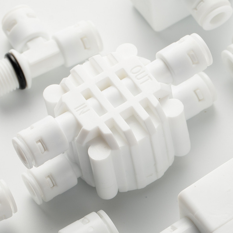 RO Пластмасов клапан за вода 4-пътен 1/4" OD маркуч Бързо свързване Reveser Осмоза Монтаж за аквариум Домашна градина Тръбни съединители
