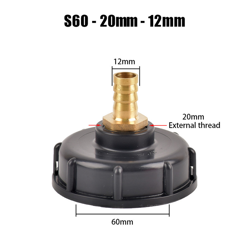 S60x6 Груба резба IBC Адаптер за резервоар за вода 1/2" Фитинг за опашка на маркуч Градински маркуч Фитинги за тръби Дренажен конектор