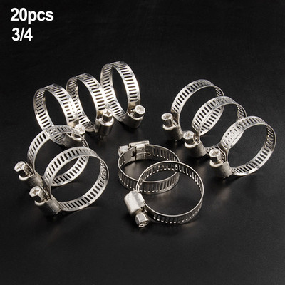 Szorító tömlőkapcsok Rögzítőkártya vízcsőhöz Üzemanyagtömlő Kerti alkatrészek Vízvezeték rozsdamentes acél 10-29mm 20db csatlakozó
