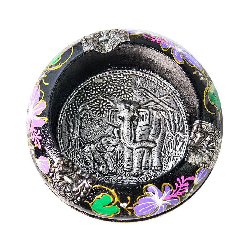 1 ΤΕΜ. Ταξιδιωτικά αναμνηστικά Ταϊλάνδης Ξύλινα ζωγραφισμένα τασάκι Χειροτεχνίες Οικιακές προμήθειες Στρογγυλός ελέφαντας Χειροποίητο ρετρό δώρο τασάκι γραφείου