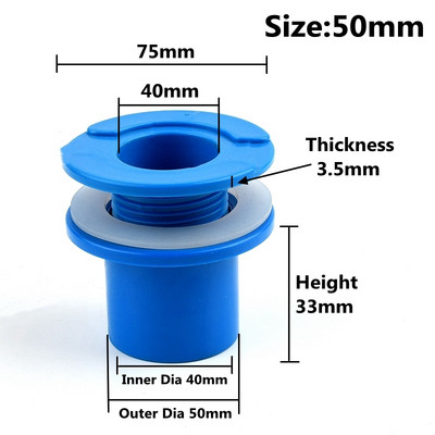 Kék OD 25 32 40 50 mm-es akváriumi vízelvezető csatlakozó víztartály lefolyócső csatlakozók kimeneti kötések vízi kellékek csőszerelvények