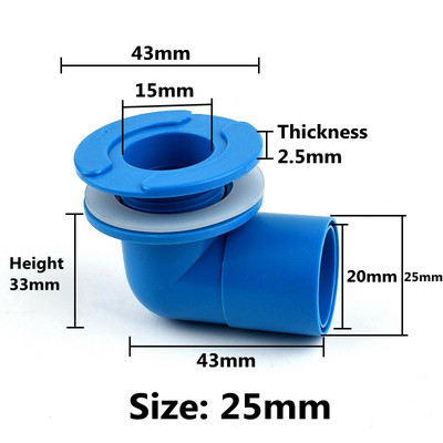 Kék OD 25 32 40 50 mm-es akváriumi vízelvezető csatlakozó víztartály lefolyócső csatlakozók kimeneti kötések vízi kellékek csőszerelvények