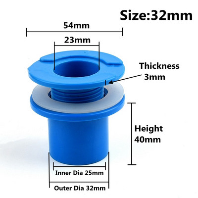 Kék OD 25 32 40 50 mm-es akváriumi vízelvezető csatlakozó víztartály lefolyócső csatlakozók kimeneti kötések vízi kellékek csőszerelvények